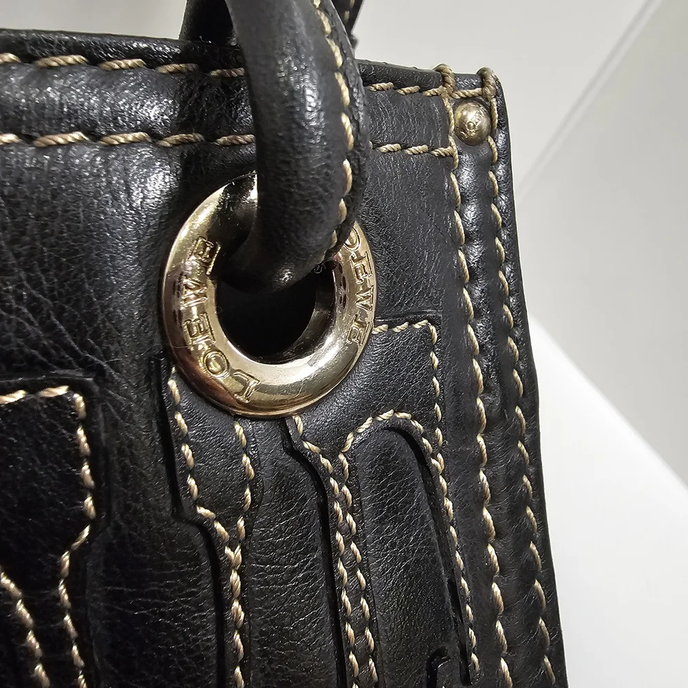 Authentic LOEWE Black Leather Stitched Anagram Logo Shopper Tote Bag (Pristine) - Picture 12 of 15